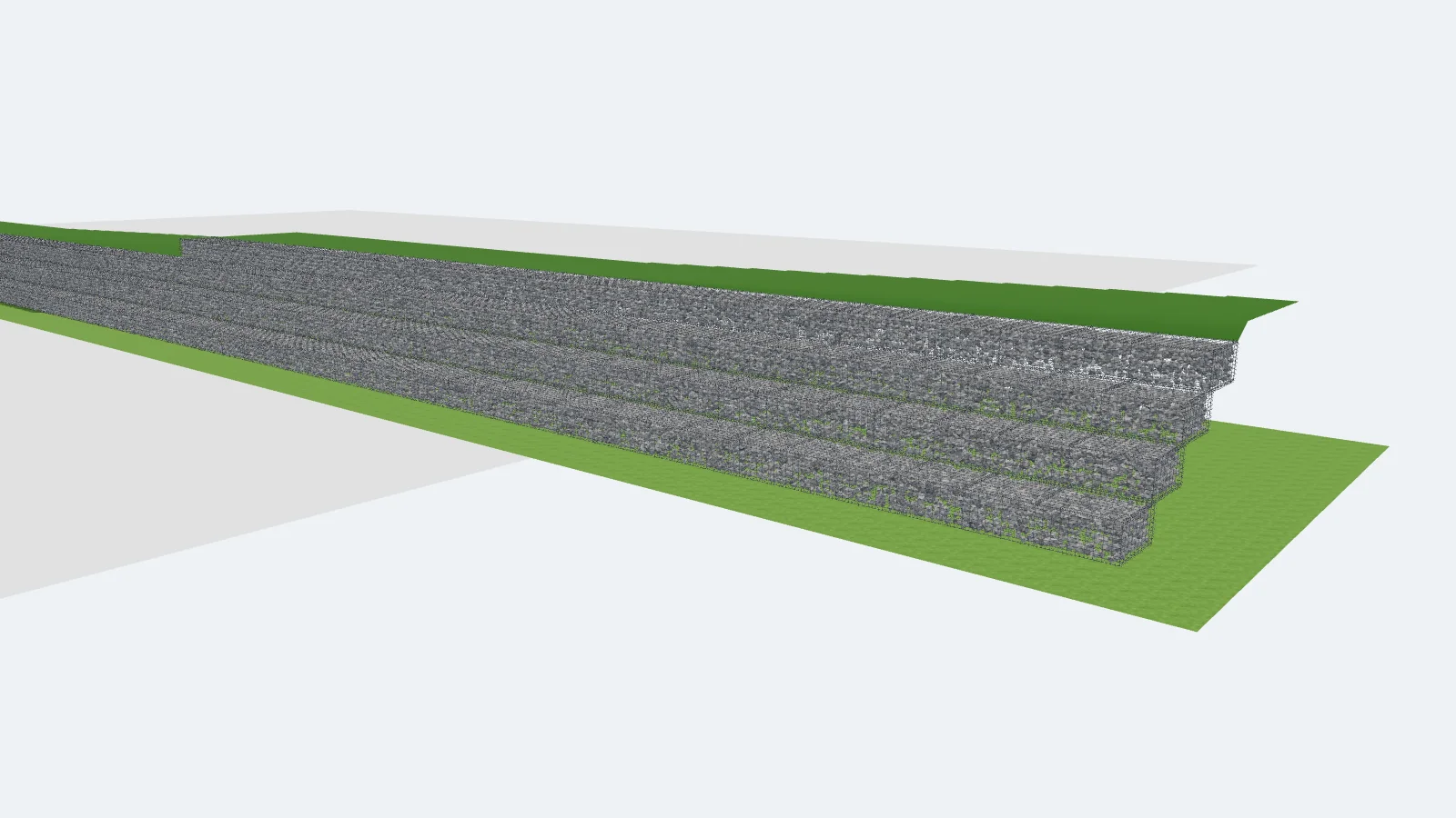 3D výkres z nášho programu: terasové spevnenie svahu gabionovými košmi